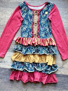 Mustard Pie Size 6 Ruffle Dress Floral Woodland Boho Long Sleeve